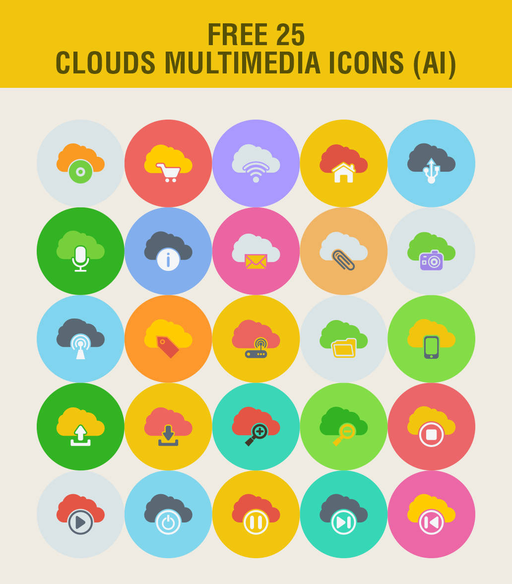 Free 25 Clouds Multimedia Icons Ai