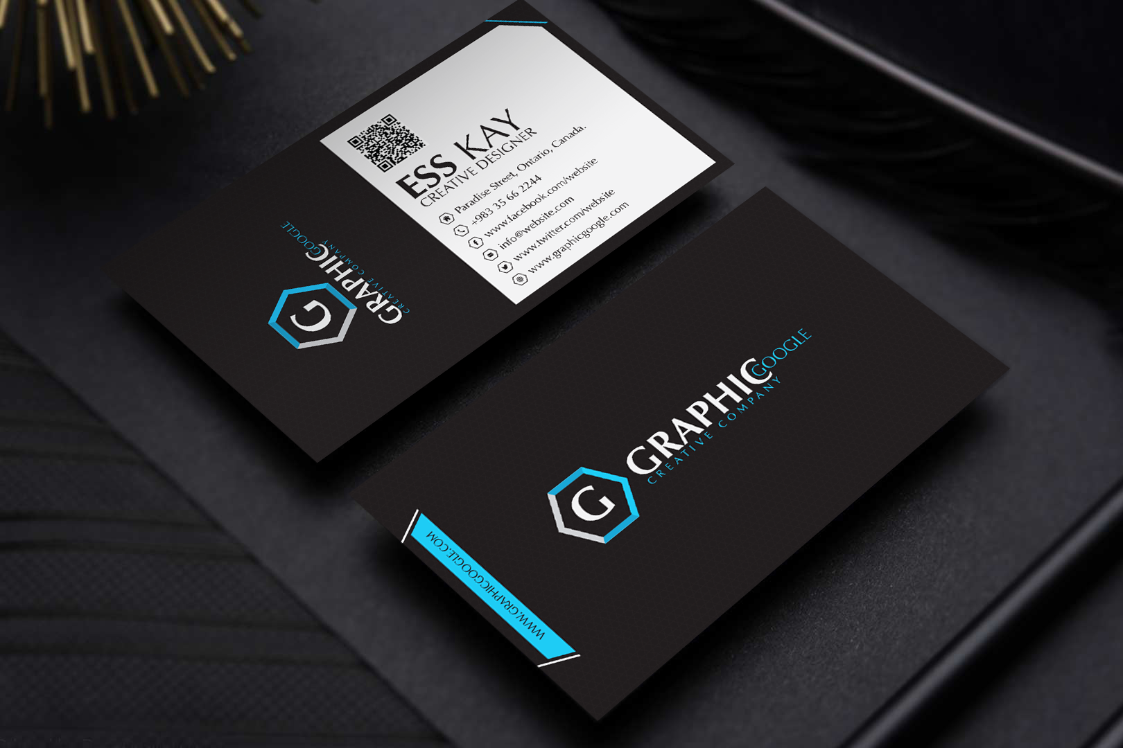 Free Modern Black Business Card Template DesignGraphic Google In Free Complimentary Card Templates