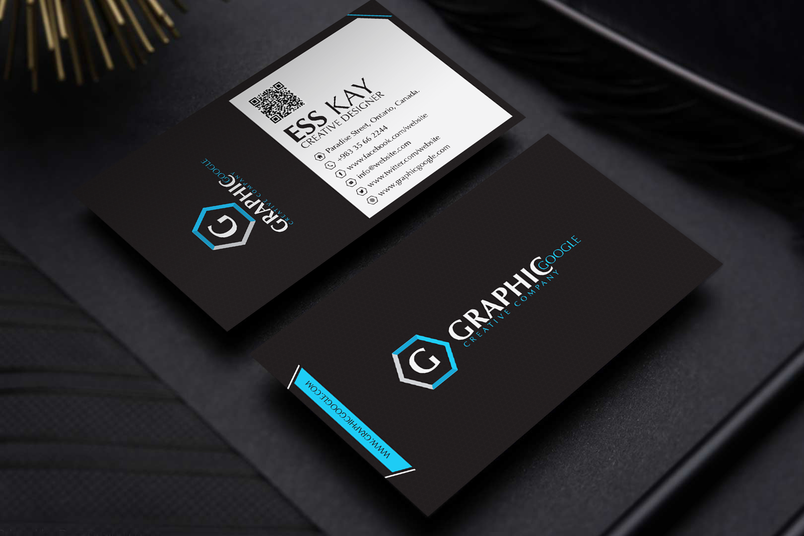 Free Modern Black Business Card Template DesignGraphic Google In Free Bussiness Card Template