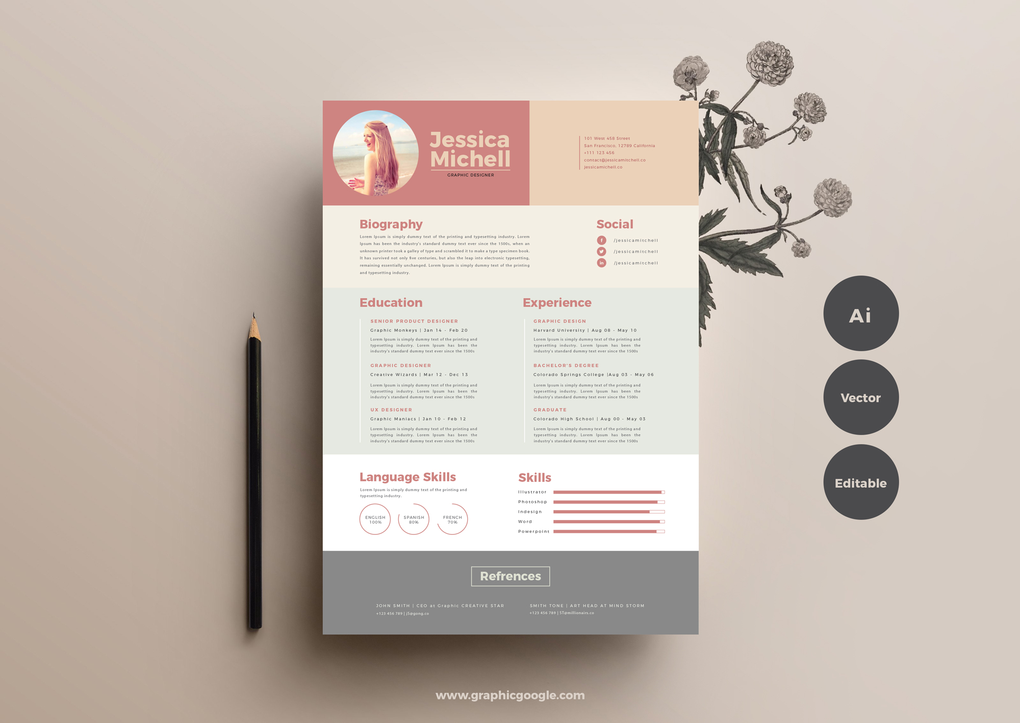 Free Simple Elegant Resume TemplateGraphic Google Tasty Graphic