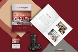 Free-Brochure-Title-&-Inside-with-Business-Card-Mockup-For-Design-Presentation
