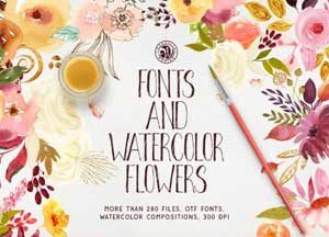 280+-Breathtaking-Beautiful-Hand-Drawn-Fonts-Collection-With-Watercolor-Flowers