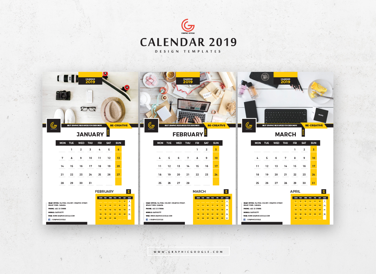 Free-13-Pages-2019-Calendar-Design-Templates-January-February-March