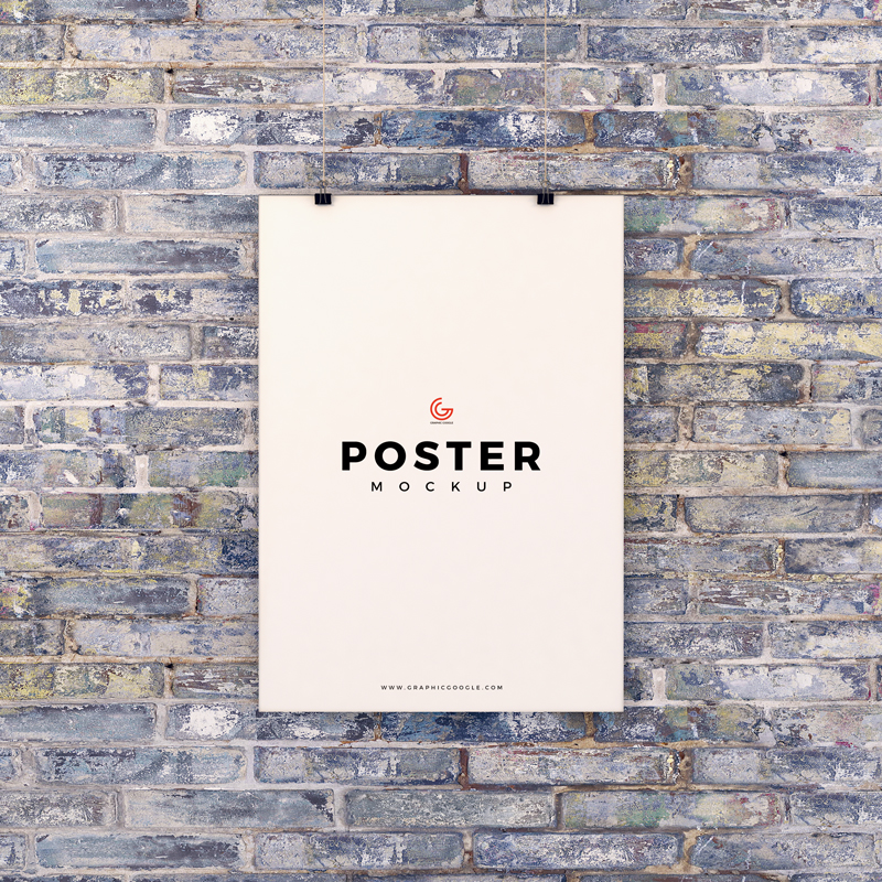 Free-Poster-Hanging-on-Brick-Wall-Mockup-PSD-For-Presentation
