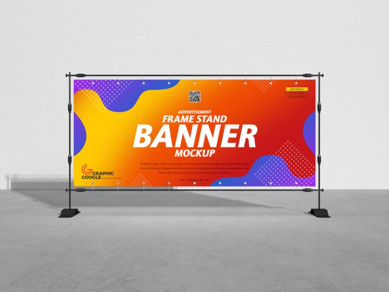 Free Advertisement Frame Stand Banner Mockup Graphic