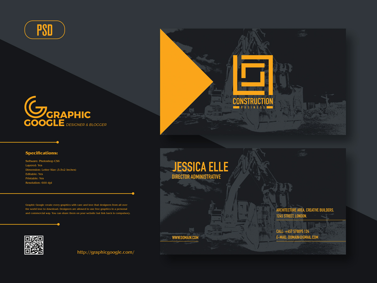 Free Construction Business Card Design Template - Graphic Google In Construction Business Card Templates Download Free