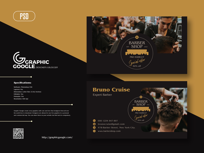 Free Barber Shop Business Card Design Template - Graphic Google - Tasty Graphic Designs Collection