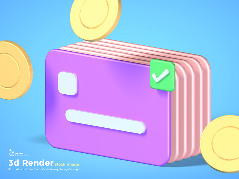 Free-3d-Render-illustration-of-Coins-Credit-Cards-Money-Saving-Concept-Stock-Photo-600