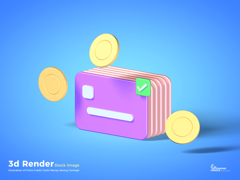 Free-3d-Render-illustration-of-Coins-Credit-Cards-Money-Saving-Concept-Stock-Photo