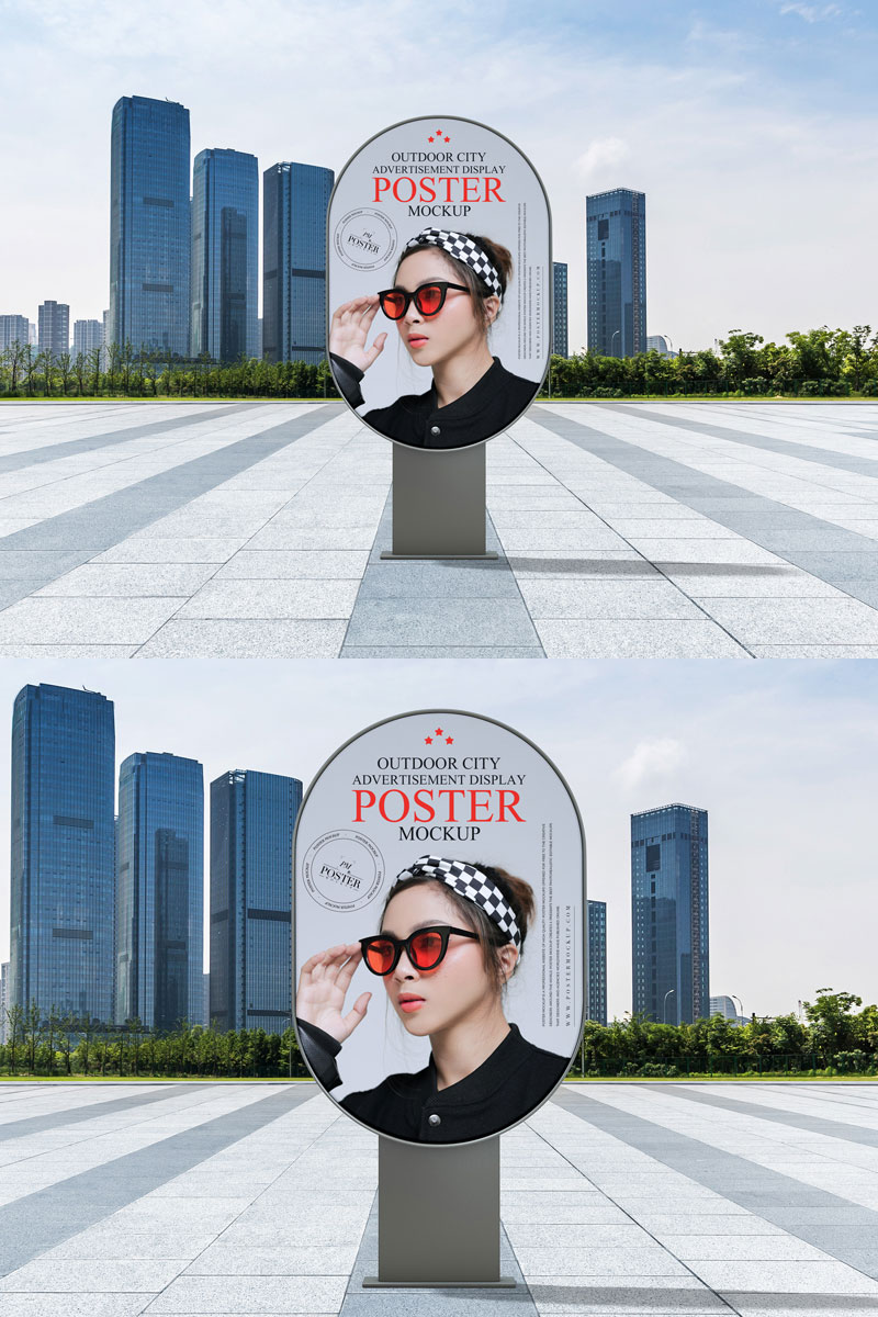 Free-Outdoor-City-Advertisement-Display-Rounded-Poster-Mockup-PSD