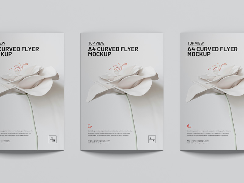 Free-Top-View-A4-Curved-Flyer-Mockup