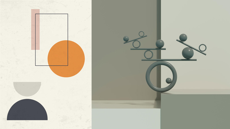 Graphic design composition demonstrating symmetrical and asymmetrical balance