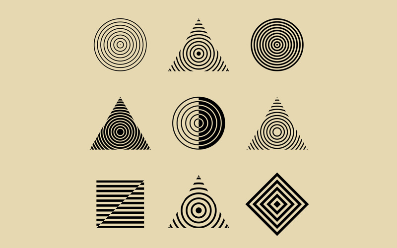 Graphic design shapes including circles triangles and squares used to create visual composition