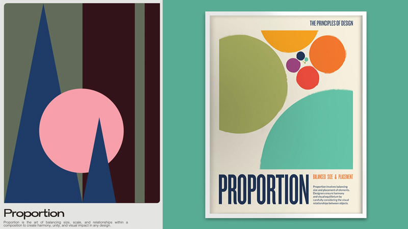 Graphic design example demonstrating size and scale with large and small visual elements