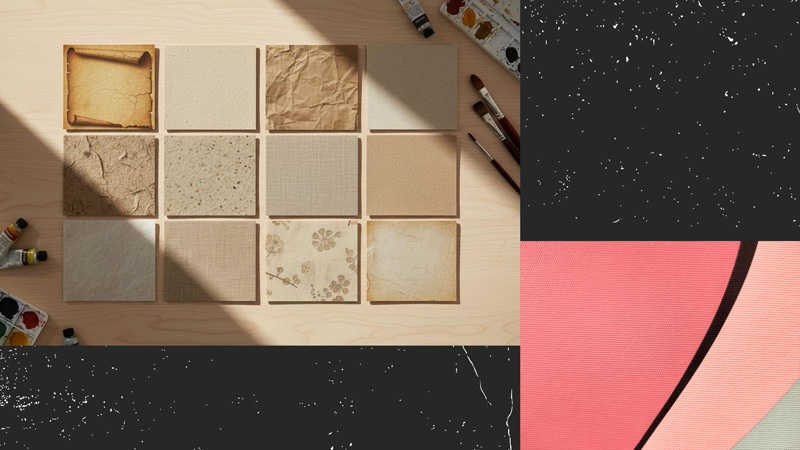 Texture in graphic design showing layered paper and grain surface effects