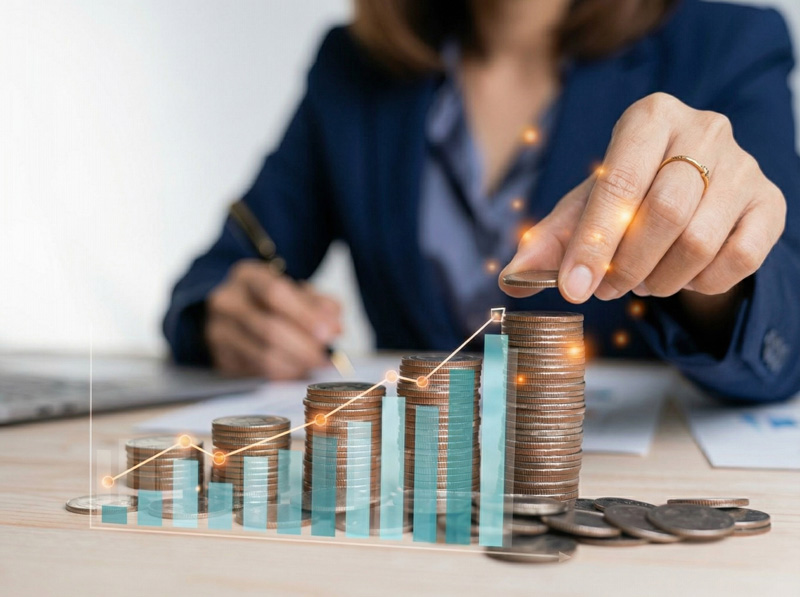 Businessman-holding-coins-putting-in-glass