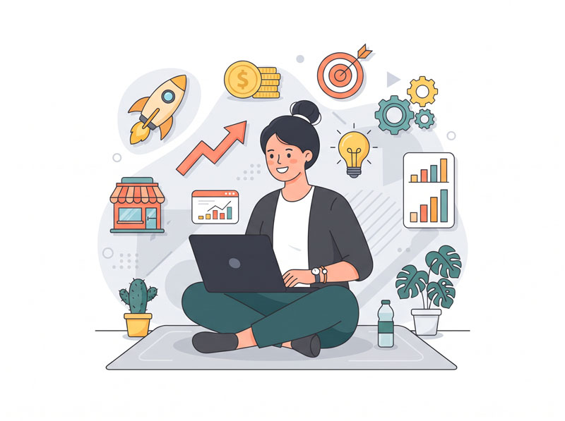 Entrepreneur_working_with_laptop_Illustration