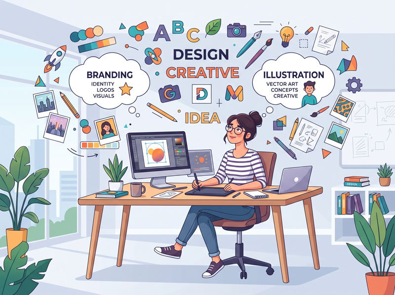 E:\Illustration\Graphic Designer Brainstorming Illustration