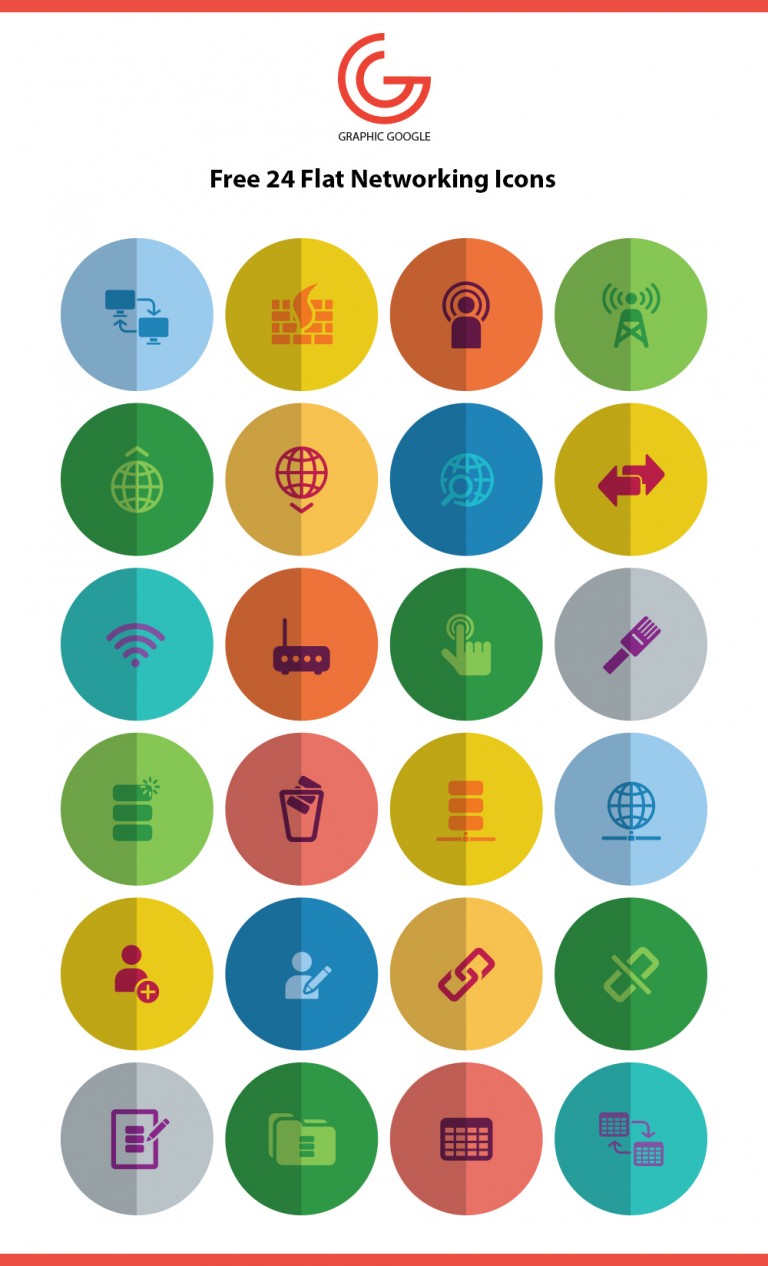 Free 24 Flat Networking Icons - Graphic Google - Tasty Graphic Designs 