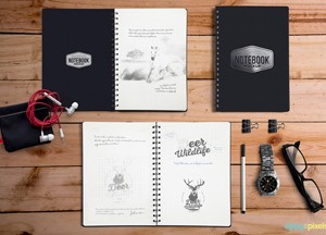 Free Notebook Mockup with Elements-300