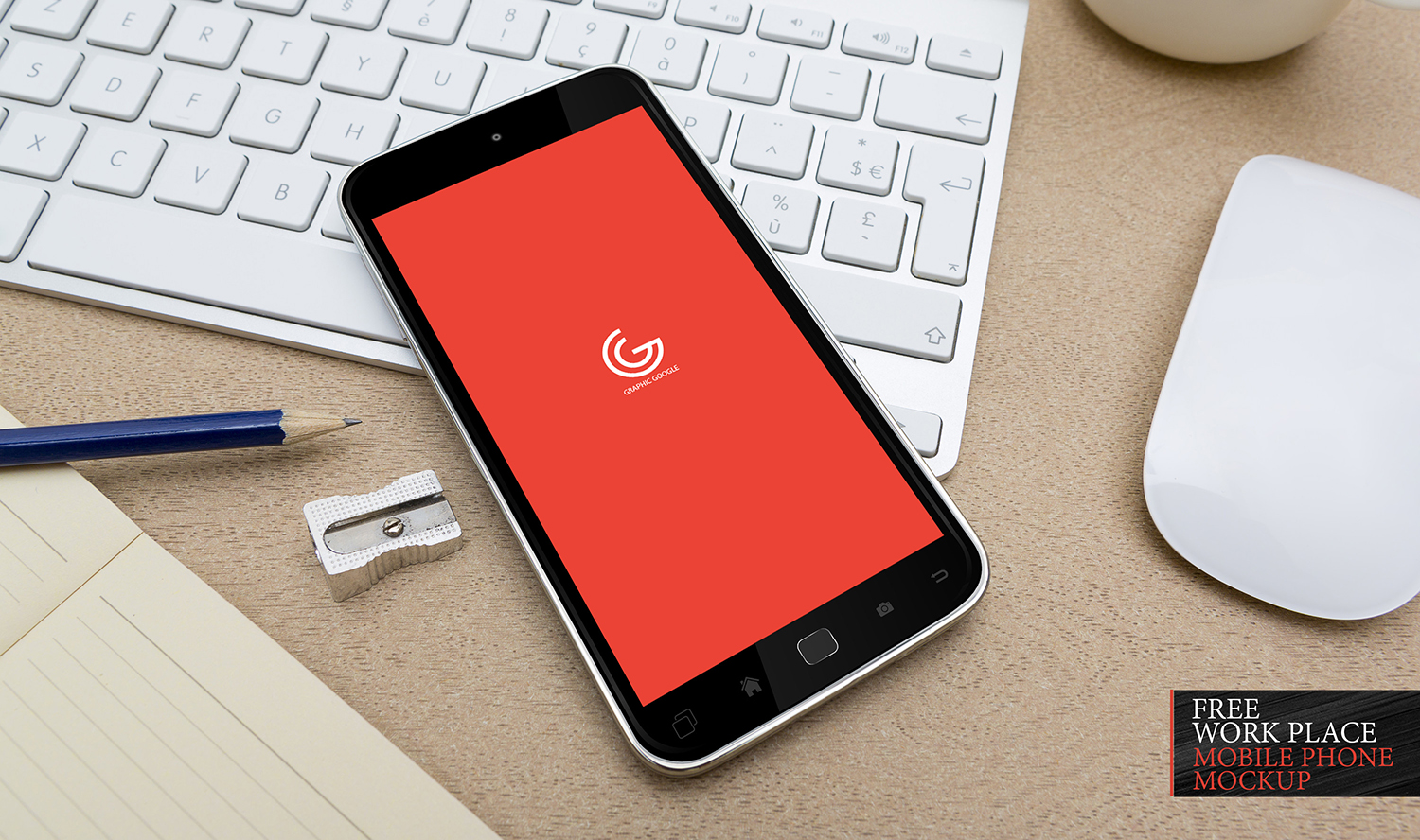 Free Work Place Mobile Phone Mockup