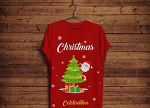 Free-T-Shirt-Mock-up-with-Hanger-&-Wooden-Background