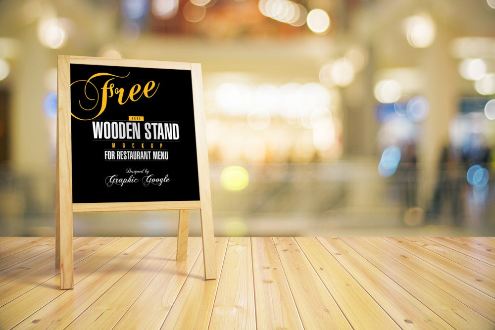 Download Free Wooden Stand Mock-up For Restaurant MenuGraphic ...