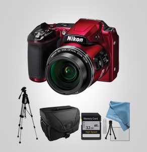 Nikon-COOLPIX-L840-Red,-Full-Size-Tripod,-Camera-Case,-Memory-Card