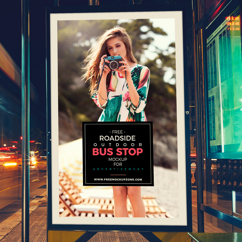 Download Free Psd Outdoor Bus Stop Billboard MockUpGraphic Google - Tasty Graphic Designs Collection