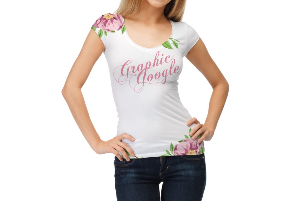 Download Free Beautiful Girl Wearing Round V-Neck T-Shirt ...