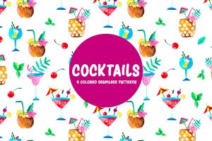 cocktails-watercolor-vector-seamless-free-pattern-3