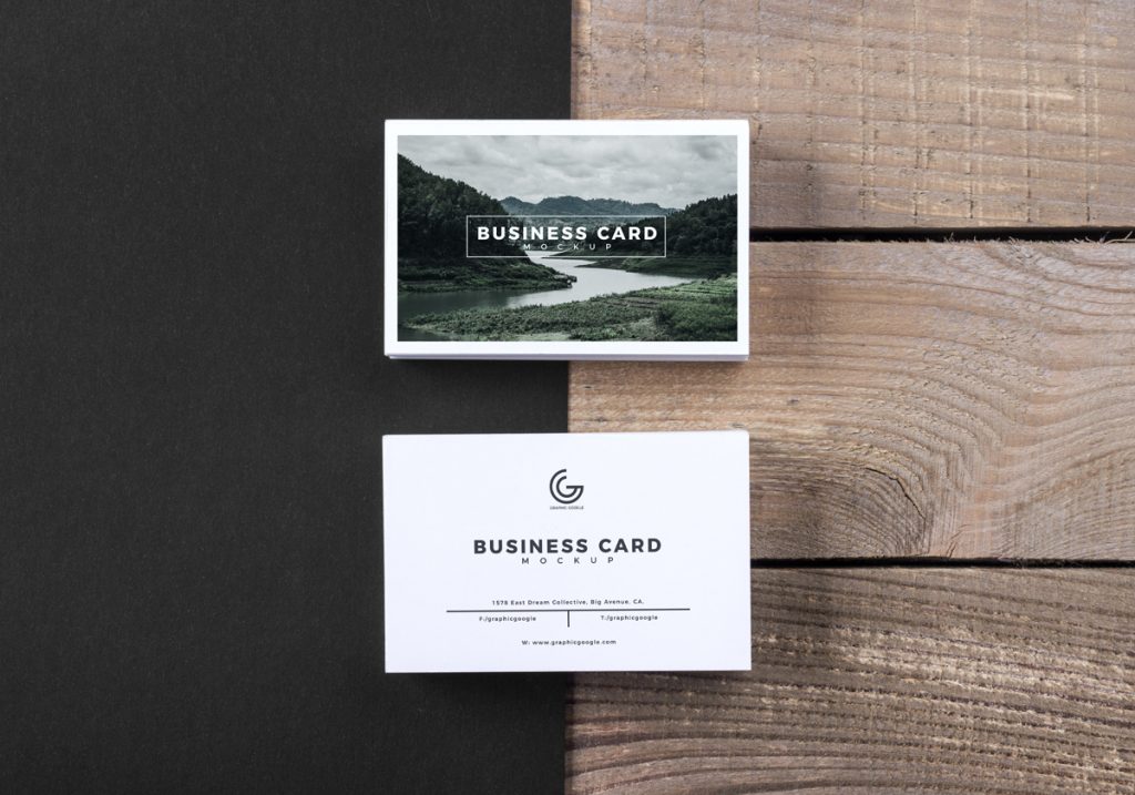 Free Modern Business Card Mockup PSD With Wooden Texture