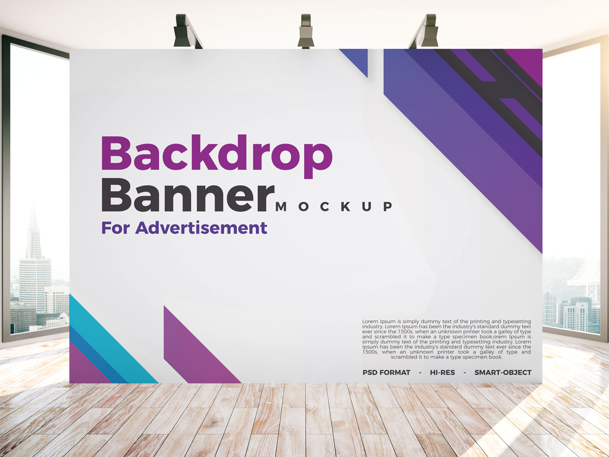 Free Backdrop Banner Mockup PSD For Indoor Advertisement Graphic