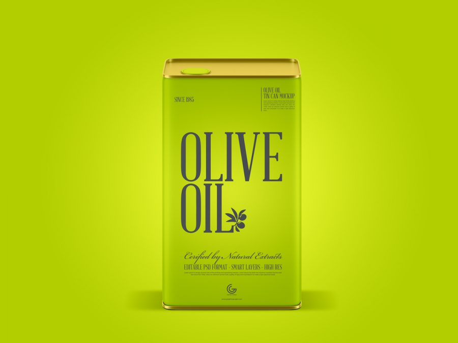 Download Free Modern Olive Oil Tin Can Mockup PSD - Graphic Google - Tasty Graphic Designs ...