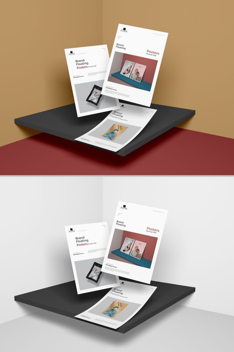 Free Brand Floating Posters Mockup For Presentation - Graphic Google ...