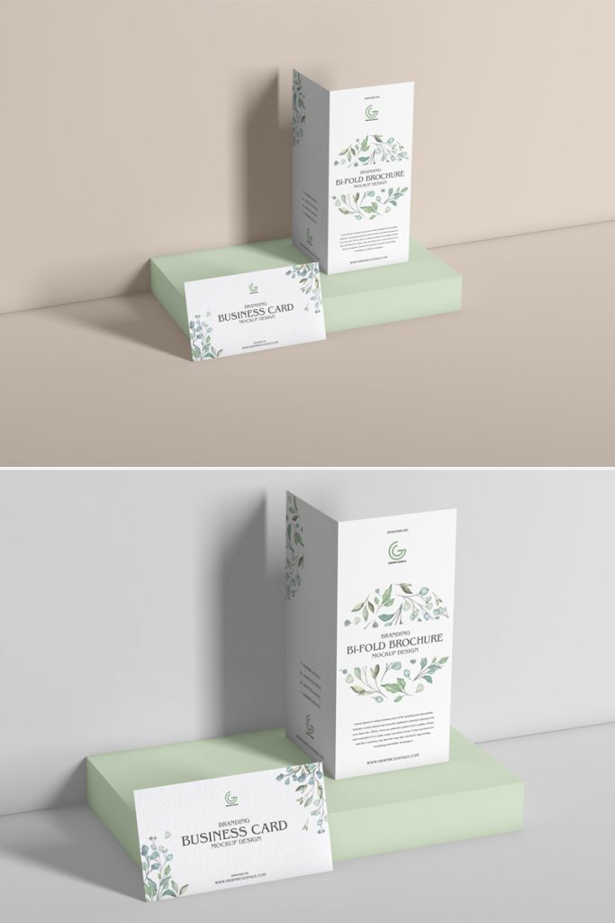 Free PSD Bi-Fold Brochure With Business Card Mockup Design - Graphic ...