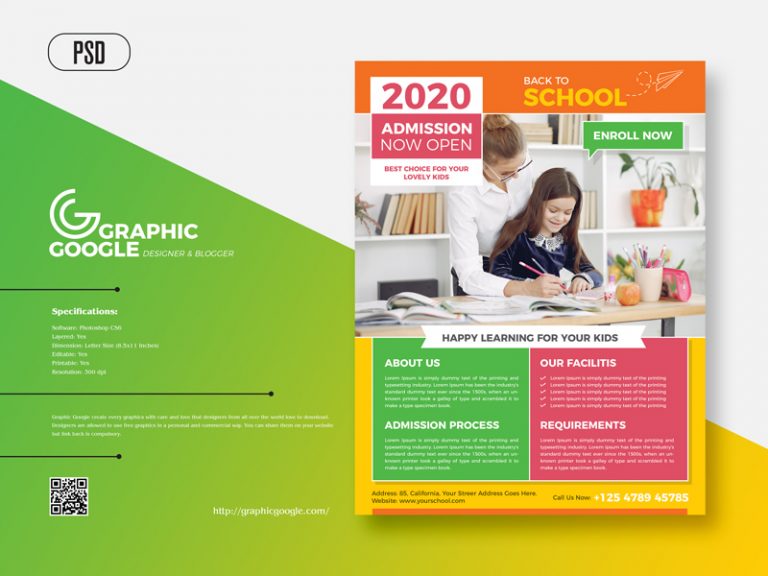 Free Admission Back To School Flyer Design Template 2020 - Graphic ...