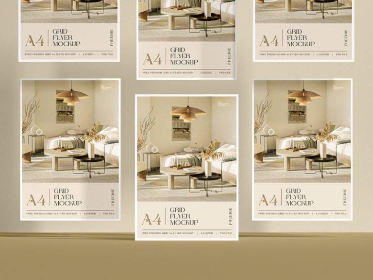 Free Premium Grid A4 Flyer Mockup - Graphic Google - Tasty Graphic ...