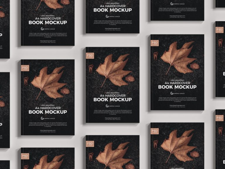 Free Grid Branding A4 Hardcover Book Mockup - Graphic Google - Tasty ...