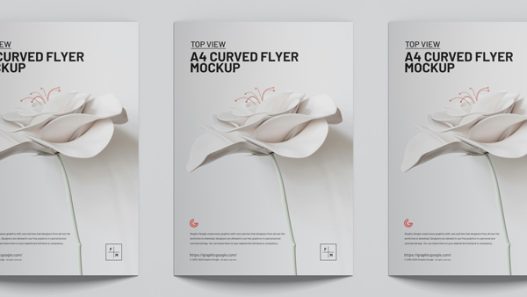 Free-Top-View-A4-Curved-Flyer-Mockup-300