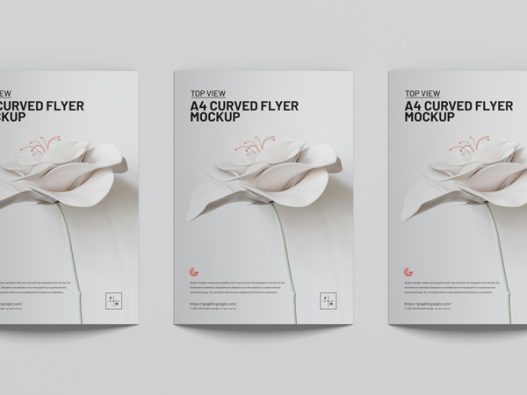 Free-Top-View-A4-Curved-Flyer-Mockup-300