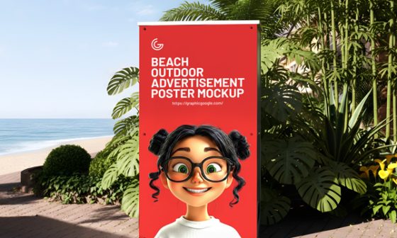 Free high‑resolution beach outdoor advertising poster mockup PSD-300