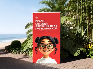Free high‑resolution beach outdoor advertising poster mockup PSD