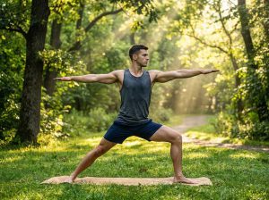 Man-doing-yoga-park